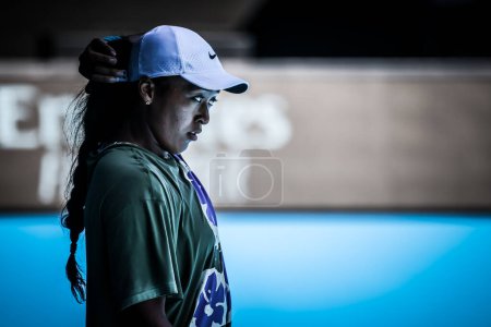 Photo for MELBOURNE, AUSTRALIA - JANUARY 12: Naomi Osaka of Japan practices with Ons Jabeur of Tunisia ahead of the 2024 Australian Open at Melbourne Park on January 12, 2024 in Melbourne, Australia. - Royalty Free Image