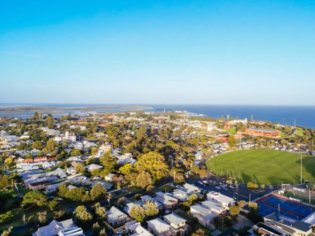 Photo for Aerial views of Queenscliff at dusk on a summers day on the Bellarine Peninsula, Victoria, Australia - Royalty Free Image