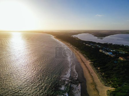 Aerial views of Queenscliff at dusk on a summers day on the Bellarine Peninsula, Victoria, Australia
