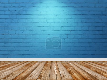 Photo for Brick wall blue color interior with spotlight. - Royalty Free Image