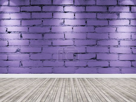 Photo for Brick wall with spotlight. Interior violet background wooden floor. - Royalty Free Image