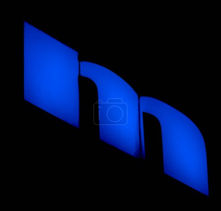 Electric blue 'm' letter flows against the black, embodying a sense of calm and modernity