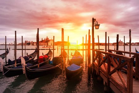 Photo for Gondolas in Venice next to San Marco square. Famous landmark in Italy - Royalty Free Image
