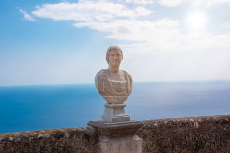 Photo for Terrace of villa Cimbrone with marble statues over sea overlooking Amalfi coast - Royalty Free Image