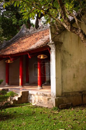 Red temple in Hanoi, Vietnam. Traditional asian building