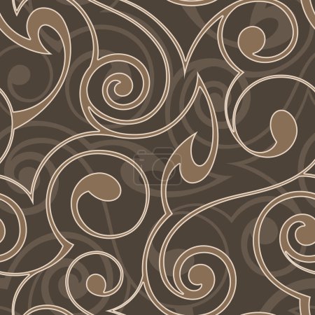 Vector seamless abstract pattern of spirals and abstract shapes in beige tones. Brown vintage seamless texture