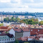 Prague, Capital City of Prague - Czech Republic - 09-22-2022: A sweeping view of Prague landscape, showcasing bridges over the Vltava River