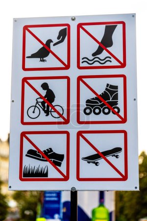 Photo for Carlsbad, Karlovy Vary - Czech Republic - 09-23-2022: Signboard displaying various prohibitions to maintain public decorum in a spa town - Royalty Free Image