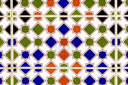 Colorful mosaic of traditional Spanish tiles with intricate geometric patterns