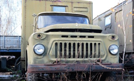 Front view of a rusty Russian truck.