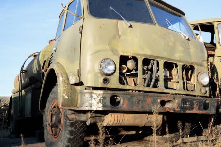 an old non-working gasoline truck from the times of the USSR, an old special cargo vehicle