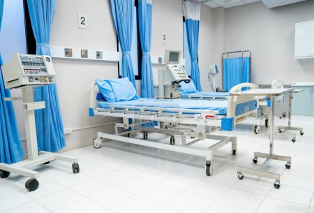 Photo for Empty room with patient bed and tools also instruments to support treatment patients in hospital or clinic. - Royalty Free Image
