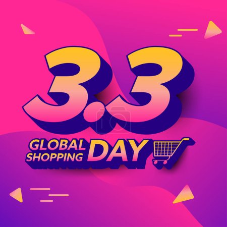 Illustration for 3.3 Shopping day sale banner design. Global shopping world day Sale on vivid color background. Vector illustrations. - Royalty Free Image