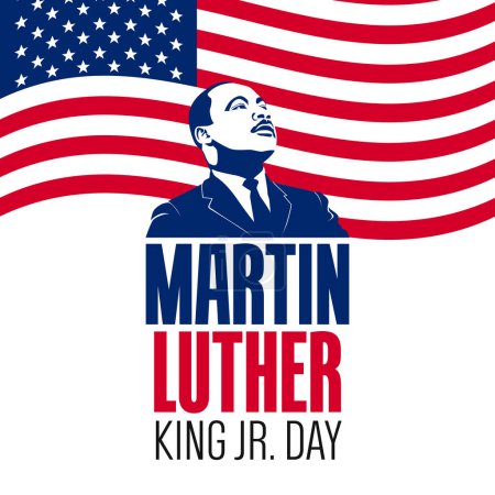 Téléchargez les illustrations : Martin Luther King Jr Day., Illustrations vectorielles, dessin de cartes de vœux typographiques. Conception graphique pour bannière, drapeau des États-Unis. - en licence libre de droit