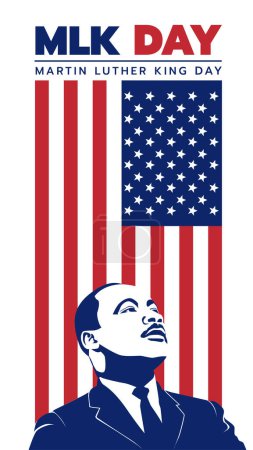 Illustration for Martin Luther King Jr Day., Vector illustrations, typography greeting card design. Graphic design for banner, USA flag. - Royalty Free Image