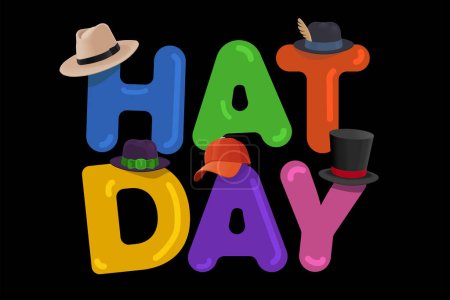 Illustration for Vector illustrational of national hat day, Flat design concept, graphic designe for banner, Celebrated Each Year on January 15th with Fedora Hats, Cap, Cloche or Derby in Flat Cartoon - Royalty Free Image