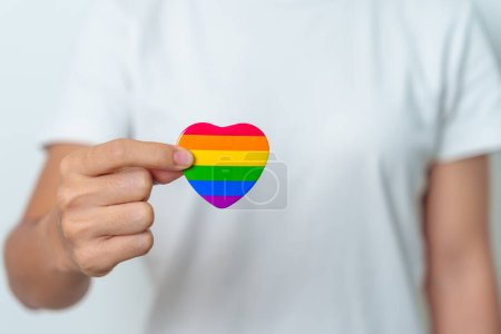 Photo for LGBT pride month concept or LGBTQ+ or LGBTQIA+ with rainbow heart shape for Lesbian, Gay, Bisexual, Transgender, Queer, Intersex, Asexual, Agender, Non Binary, Two Spirit, Pansexual and Demisexual - Royalty Free Image