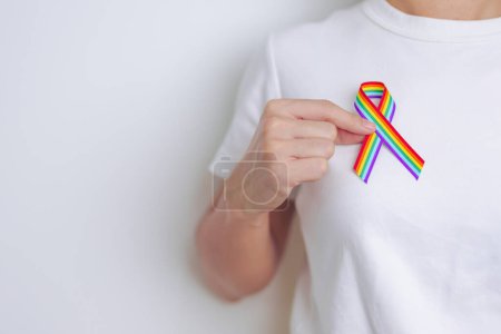 LGBT pride month concept or LGBTQ or LGBTQIA with rainbow ribbon for Lesbian, Gay, Bisexual, Transgender, Queer, Intersex, Asexual, Agender, Non Binary, Two Spirit, Pansexual and Demisexual