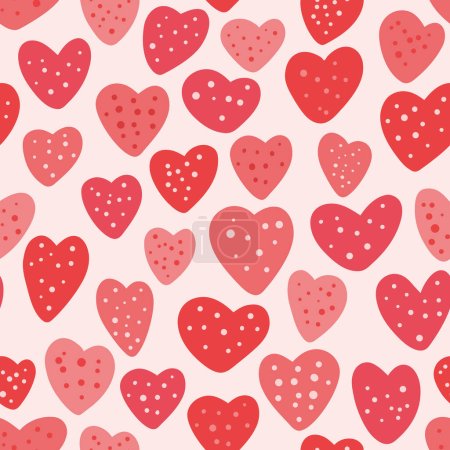 Téléchargez les illustrations : Heart pattern background. Cute vector seamless repeat pattern design of textured hand drawn red love hearts. Cute Valentine design resource. Vector illustration - en licence libre de droit