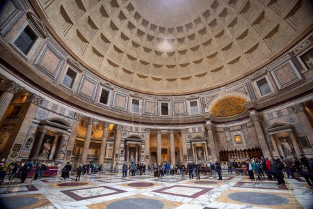 Photo for Rome, Italy - March03, 2023 - Inside Pantheon, Rome, Italy. Ancient Roman Pantheon is tourist attraction of Roma. People visit old temple, church, panorama of Pantheon interior. Travel and World landmark theme. - Royalty Free Image