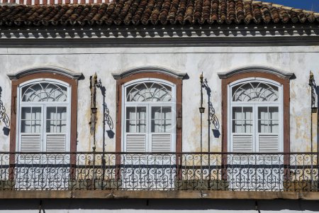 Photo for Houses and characteristic architecture in the historic Sao Joao del-Rei, colonial city on Minas Gerais state, Brazil - Royalty Free Image