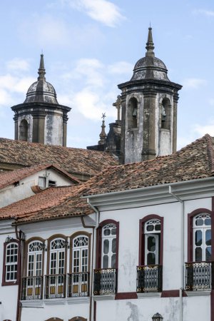 Photo for Ouro Preto, state of Minas Gerais, Brazil - Jul11, 2023 - Urban landscape of colonial houses, streets, windows  and church of the historic center. Historical and architectural heritage - Royalty Free Image