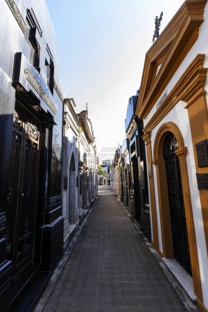 Photo for Buenos Aires, Argentina - Jan29, 2024 - View of the world famous landmark, La Recoleta Cemetery, with historic monumental graves with sculptures and architecture - Royalty Free Image