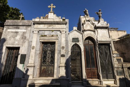 Photo for Buenos Aires, Argentina - Jan29, 2024 - View of the world famous landmark, La Recoleta Cemetery, with historic monumental graves with sculptures and architecture - Royalty Free Image