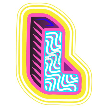 Illustration for A decorative letter "L" in a retrowave style with blue, pink, and yellow accents. - Royalty Free Image