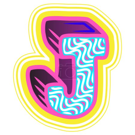 Illustration for A decorative letter "J" in a retrowave style with blue, pink, and yellow accents. - Royalty Free Image