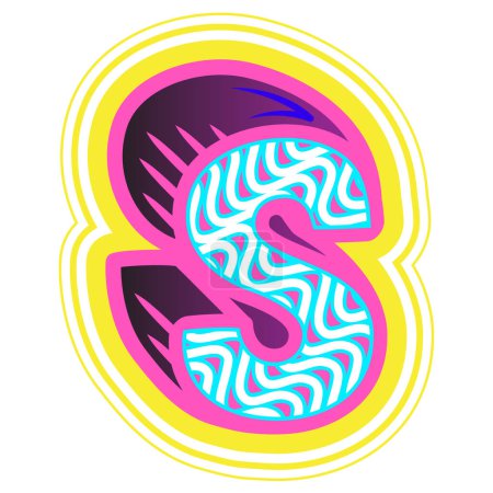 Illustration for A decorative letter "S" in a retrowave style with blue, pink, and yellow accents. - Royalty Free Image