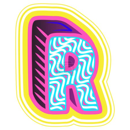 Illustration for A decorative letter "R" in a retrowave style with blue, pink, and yellow accents. - Royalty Free Image