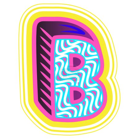 Illustration for A decorative letter "B" in a retrowave style with blue, pink, and yellow accents. - Royalty Free Image