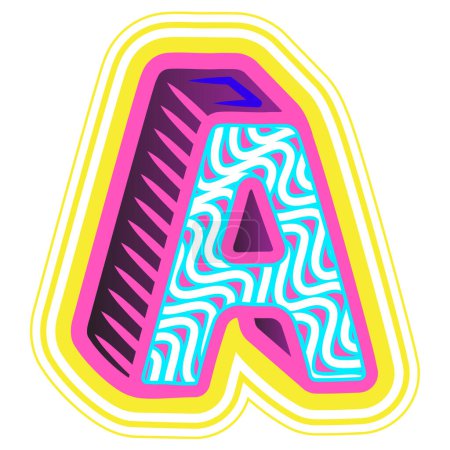 Illustration for A decorative letter "A" in a retrowave style with blue, pink, and yellow accents. - Royalty Free Image