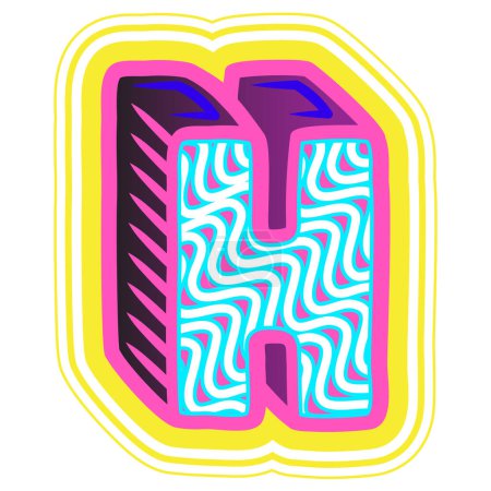 Illustration for A decorative letter "H" in a retrowave style with blue, pink, and yellow accents. - Royalty Free Image