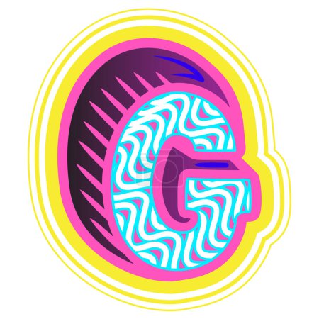 Illustration for A decorative letter "G" in a retrowave style with blue, pink, and yellow accents. - Royalty Free Image