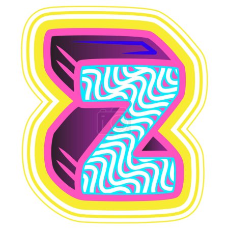 Illustration for A decorative letter "Z" in a retrowave style with blue, pink, and yellow accents. - Royalty Free Image
