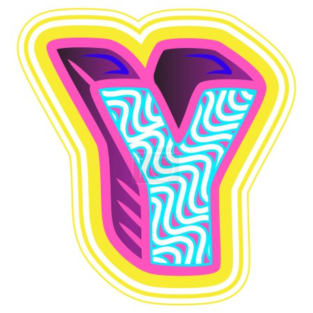 Illustration for A decorative letter "Y" in a retrowave style with blue, pink, and yellow accents. - Royalty Free Image