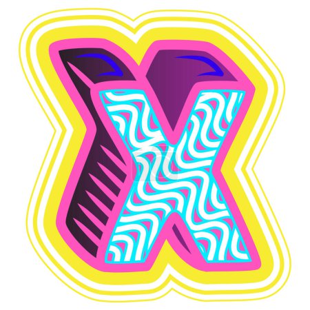 Illustration for A decorative letter "X" in a retrowave style with blue, pink, and yellow accents. - Royalty Free Image