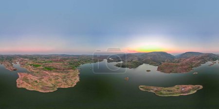aerial drone panoramic shot Alsigarh lake Rayta bahubali aravalli hills just outside udaipur a fast growing tourist spot in the city of lakes tourist spot in Rajasthan India
