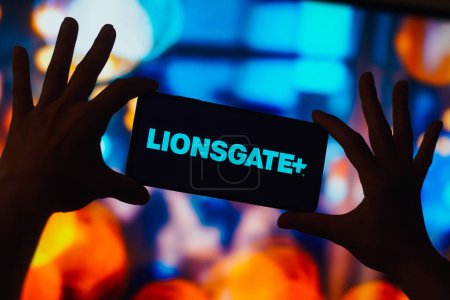 Photo for November 10, 2022, Brazil. In this photo illustration, the Lions Gate Entertainment Corporation (Lionsgate) logo is displayed on a smartphone screen - Royalty Free Image