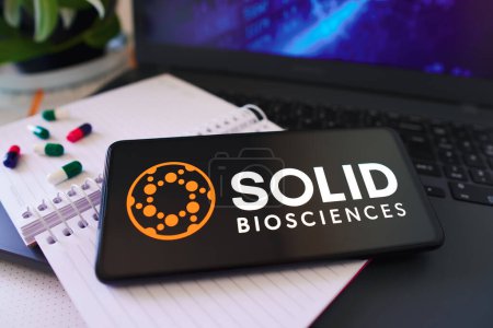 Photo for November 18, 2022, Brazil. In this photo illustration, the Solid Biosciences logo is displayed on a smartphone screen - Royalty Free Image