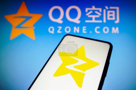 Photo for November 22, 2022, Brazil. In this photo illustration, the QZone logo is displayed on a smartphone screen - Royalty Free Image