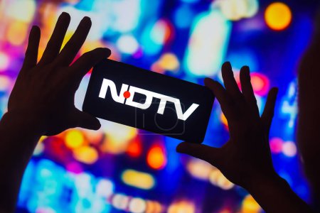 Photo for November 23, 2022, Brazil. In this photo illustration, the New Delhi Television (NDTV) logo is displayed on a smartphone screen - Royalty Free Image