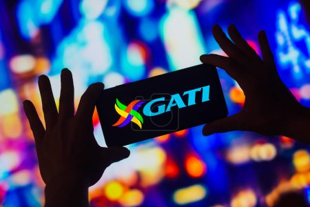 Photo for November 23, 2022, Brazil. In this photo illustration, the Gati Limited logo is displayed on a smartphone screen - Royalty Free Image