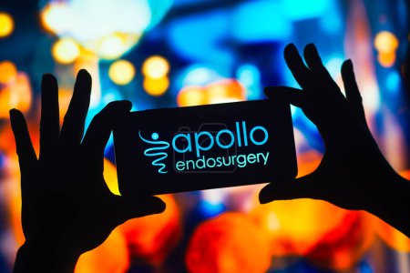 Photo for November 29, 2022, Brazil. In this photo illustration, the Apollo Endosurgery logo is displayed on a smartphone screen - Royalty Free Image