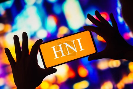 Téléchargez les photos : 7 décembre 2022, Brésil. Dans cette illustration photo, le logo de HNI Corporation est affiché sur un écran de smartphone - en image libre de droit