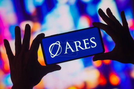 Photo for December 10, 2022, Brazil. In this photo illustration, the Ares Management Corporation logo is displayed on a smartphone screen - Royalty Free Image