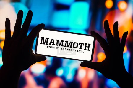 Photo for January 4, 2023, Brazil. In this photo illustration, the Mammoth Energy Services logo is displayed on a smartphone screen - Royalty Free Image