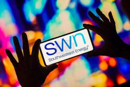 Photo for January 7, 2023, Brazil. In this photo illustration, the Southwestern Energy (SWN) logo is displayed on a smartphone screen - Royalty Free Image